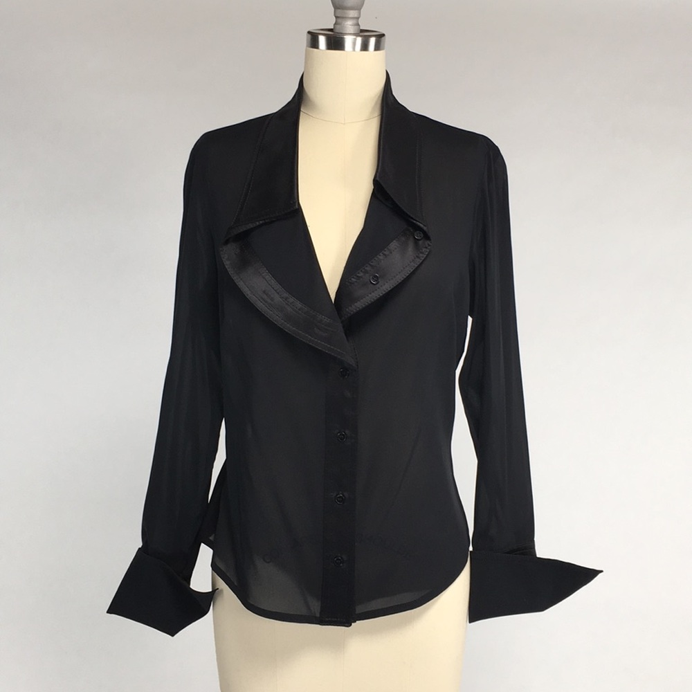 BGN First Designer Black Silk Button Down Blouse